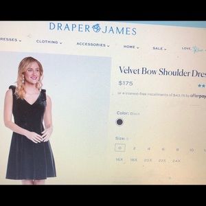 NWT black Draper James Velvet Bow Shoulder Dress